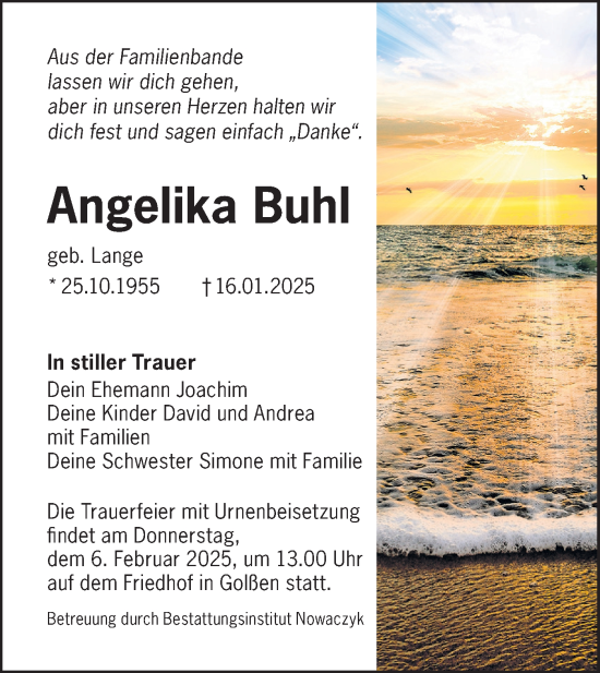 Traueranzeige von Angelika Buhl von Lausitzer Rundschau