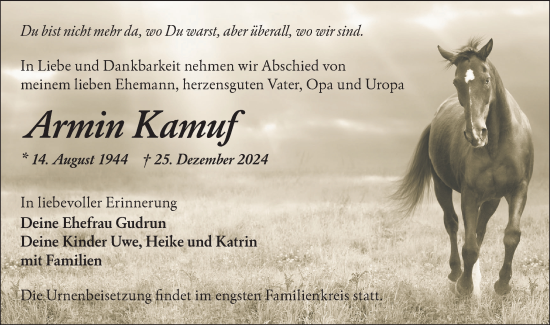 Traueranzeige von Armin Kamuf von Lausitzer Rundschau