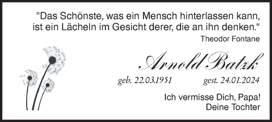 Traueranzeige von Arnold Batzk von Lausitzer Rundschau