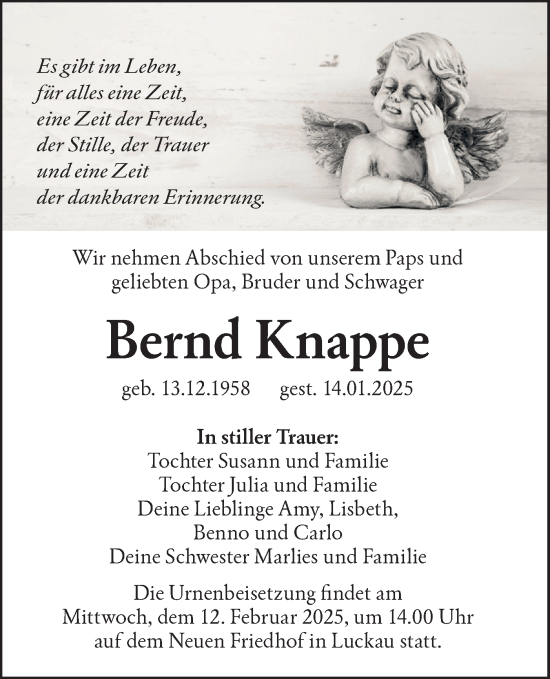 Traueranzeige von Bernd Knappe von Lausitzer Rundschau
