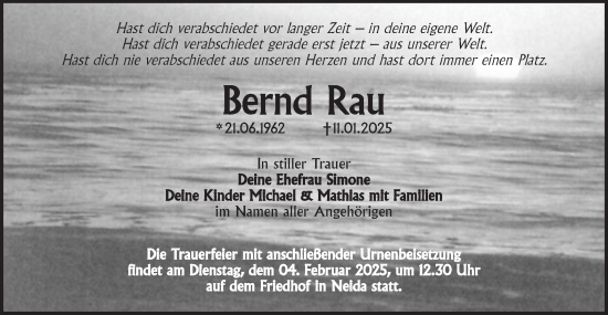 Traueranzeige von Bernd Rau von Lausitzer Rundschau