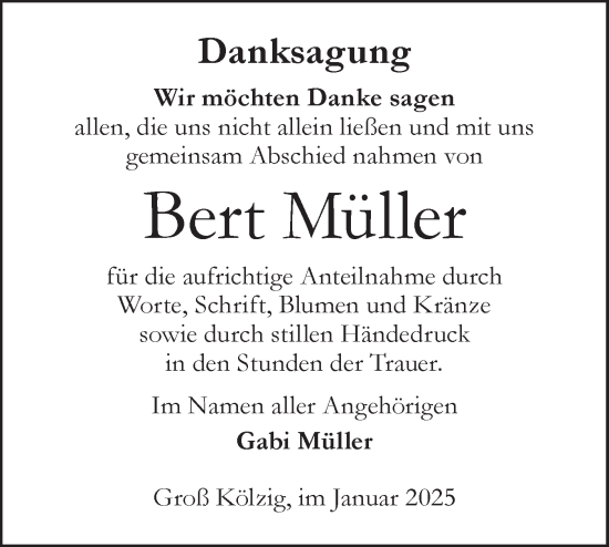 Traueranzeige von Bert Müller von Lausitzer Rundschau