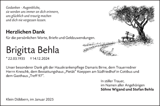 Traueranzeige von Brigitta Behla von Lausitzer Rundschau