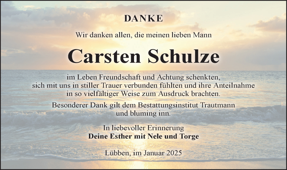  Traueranzeige für Carsten Schulze vom 18.01.2025 aus Lausitzer Rundschau