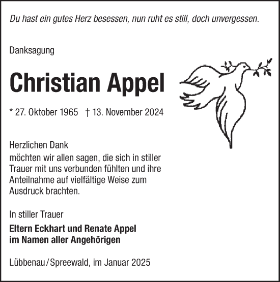 Traueranzeige von Christian Appel von Lausitzer Rundschau
