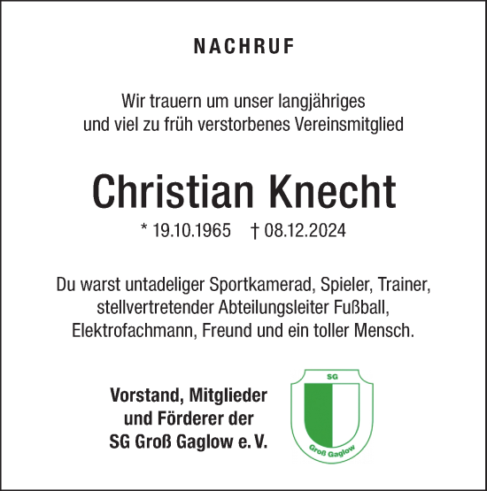 Traueranzeige von Christian Knecht von Lausitzer Rundschau