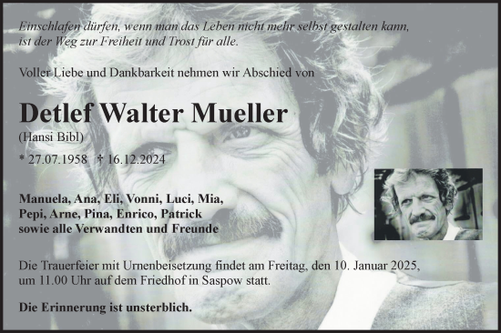 Traueranzeige von Detlef Walter Mueller von Lausitzer Rundschau