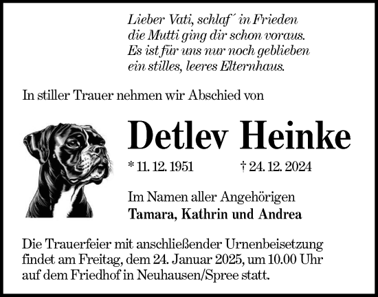 Traueranzeige von Detlev Heinke von Lausitzer Rundschau