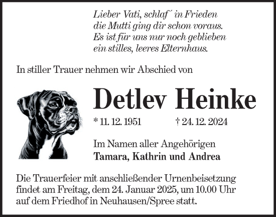 Traueranzeige von Detlev Heinke von Lausitzer Rundschau