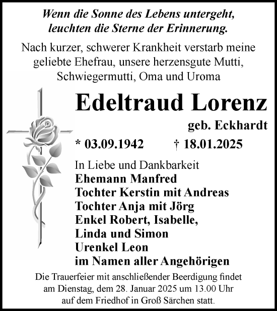 Traueranzeige von Edeltraud Lorenz von Lausitzer Rundschau