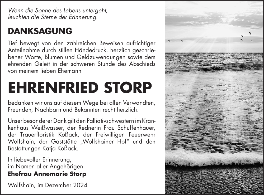  Traueranzeige für Ehrenfried Storp vom 25.01.2025 aus Lausitzer Rundschau