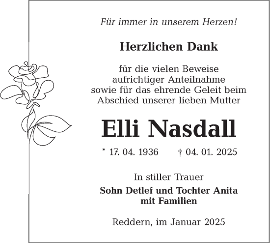 Traueranzeige von Elli Nasdall von Lausitzer Rundschau