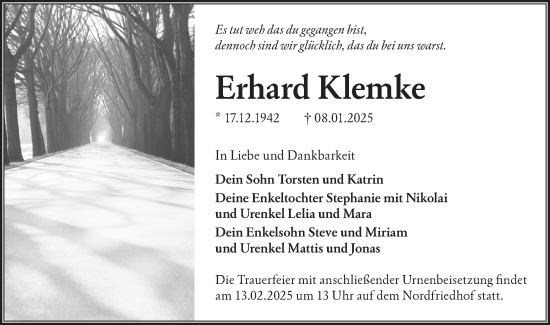 Traueranzeige von Erhard Klemke von Lausitzer Rundschau