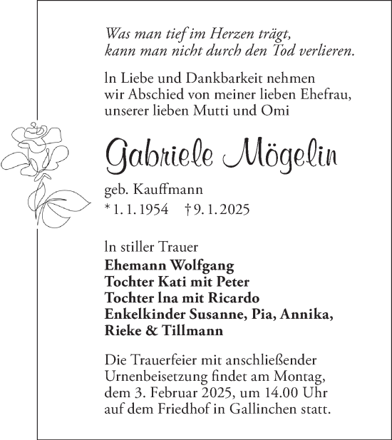 Traueranzeige von Gabriele Mögelin von Lausitzer Rundschau