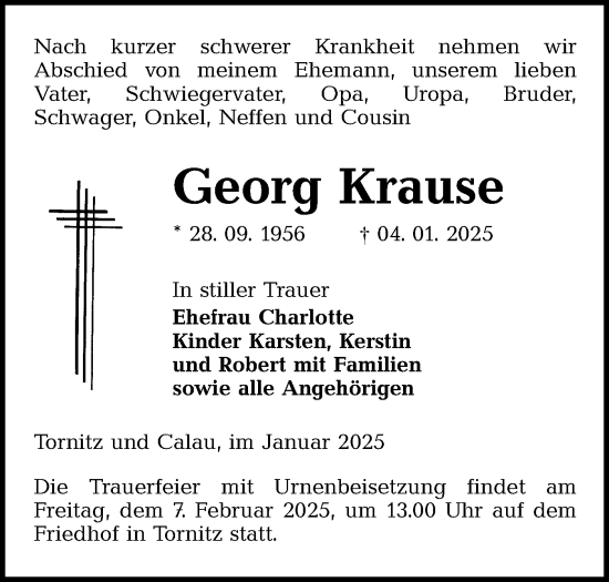 Traueranzeige von Georg Krause von Lausitzer Rundschau