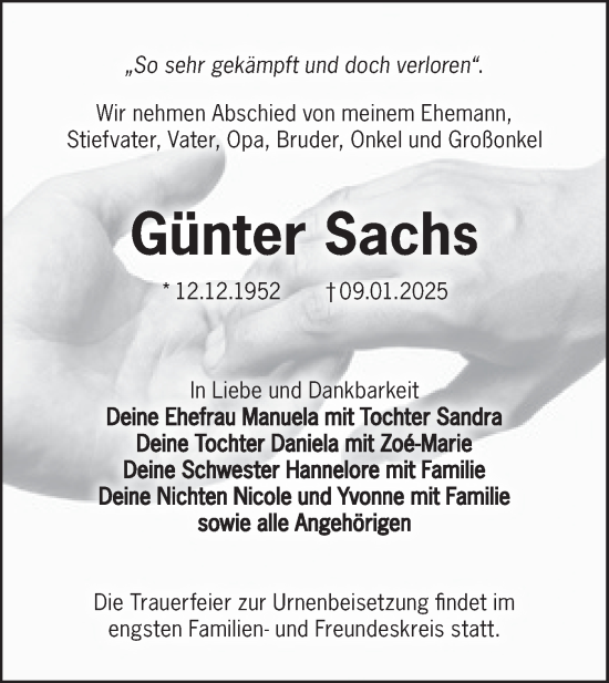 Traueranzeige von Günter Sachs von Lausitzer Rundschau