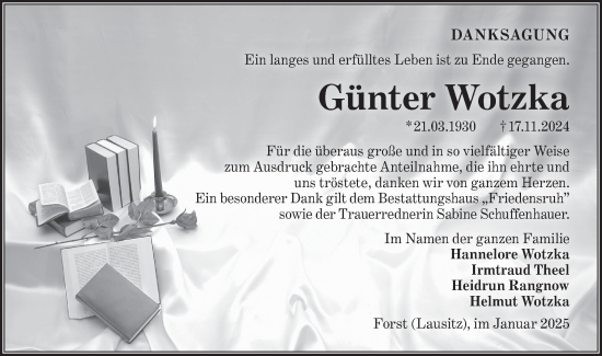 Traueranzeige von Günter Wotzka von Lausitzer Rundschau