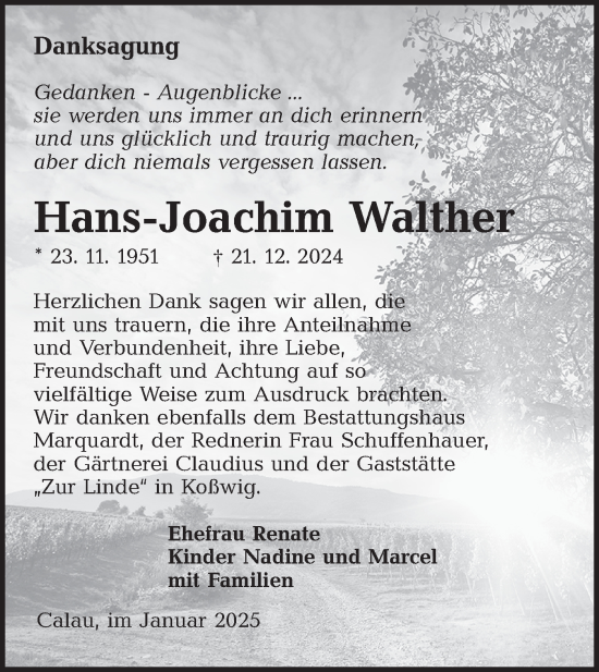 Traueranzeige von Hans-Joachim Walther von Lausitzer Rundschau