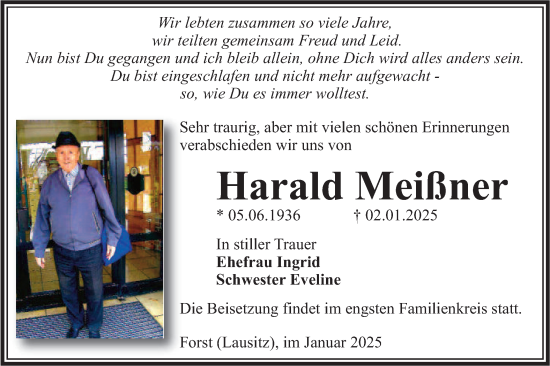 Traueranzeige von Harald Meißner von Lausitzer Rundschau