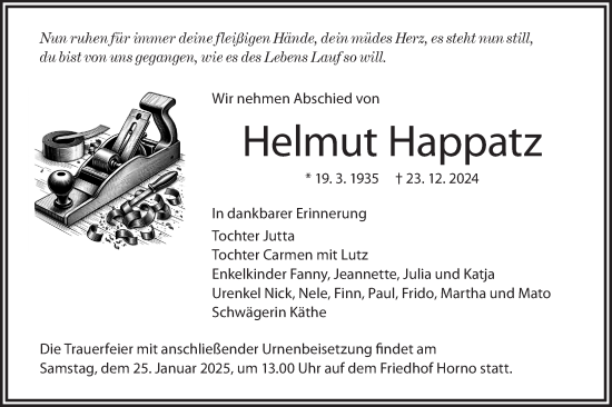 Traueranzeige von Helmut Happatz von Lausitzer Rundschau