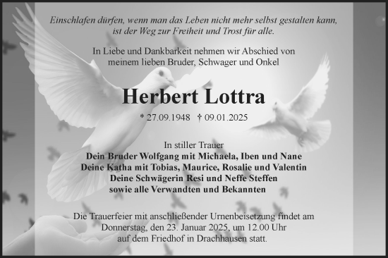 Traueranzeige von Herbert Lottra von Lausitzer Rundschau