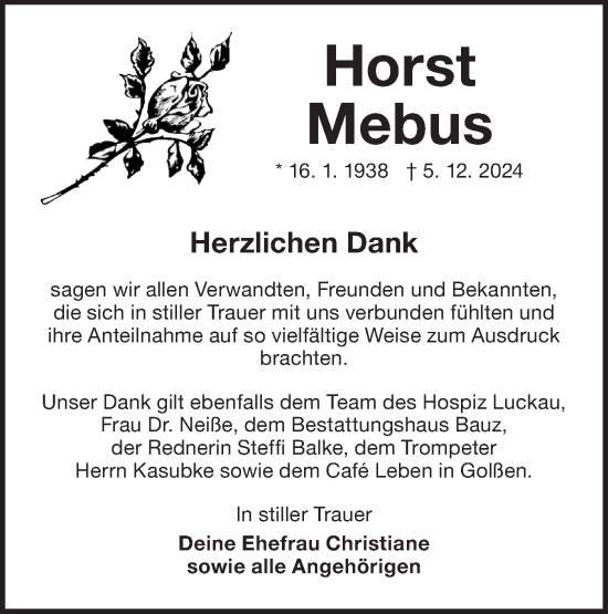 Traueranzeige von Horst Mebus von Lausitzer Rundschau