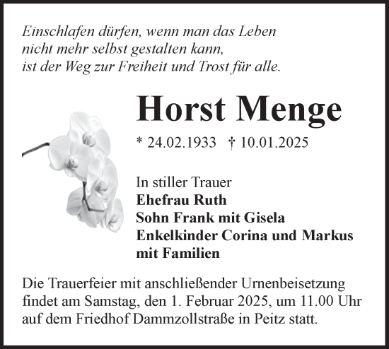 Traueranzeige von Horst Menge von Lausitzer Rundschau
