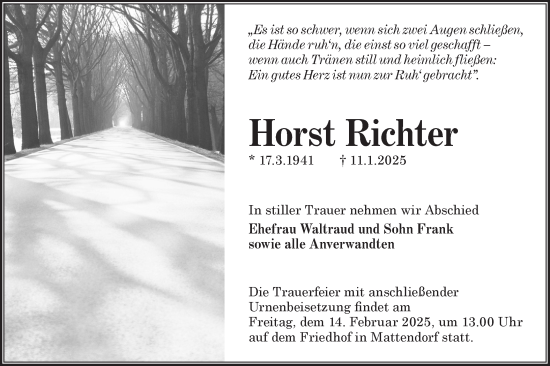 Traueranzeige von Horst Richter von Lausitzer Rundschau