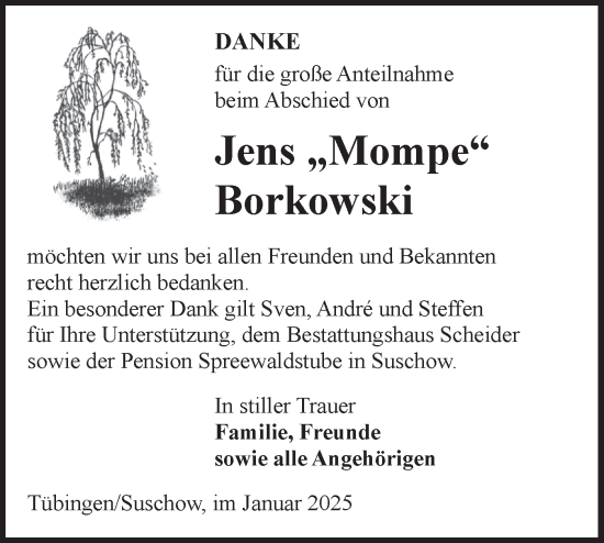 Traueranzeige von Jens  Borkowski von Lausitzer Rundschau