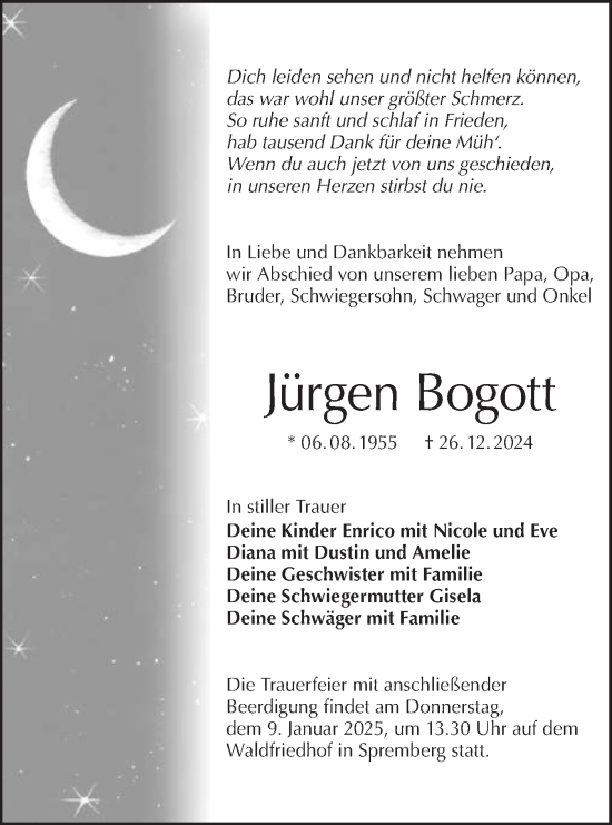 Traueranzeige von Jürgen Bogott von Lausitzer Rundschau