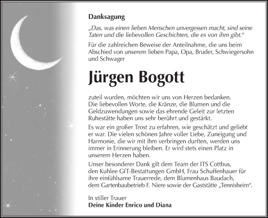 Traueranzeige von Jürgen Bogott von Lausitzer Rundschau