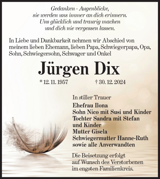 Traueranzeige von Jürgen Dix von Lausitzer Rundschau