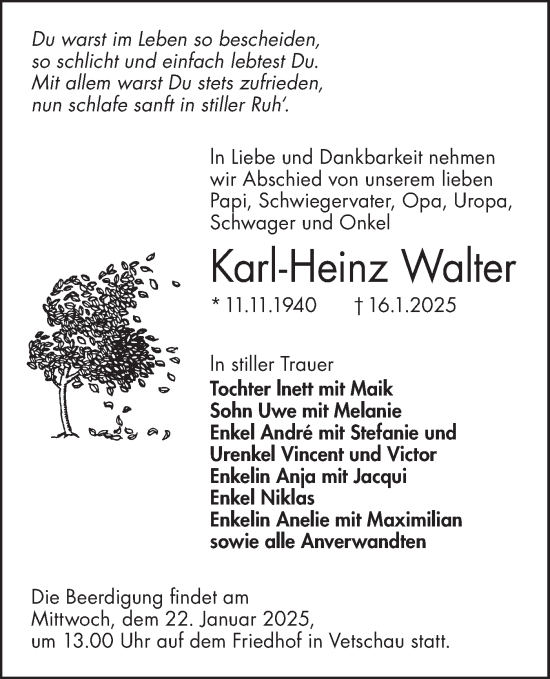 Traueranzeige von Karl-Heinz Walter von Lausitzer Rundschau