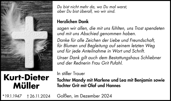 Traueranzeige von Kurt-Dieter Müller von Lausitzer Rundschau