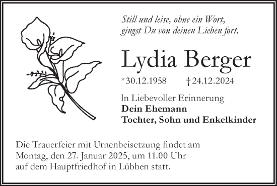 Traueranzeige von Lydia Berger von Lausitzer Rundschau