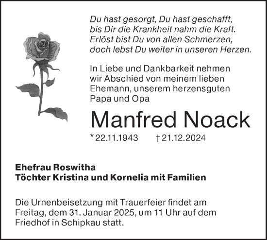 Traueranzeige von Manfred Noack von Lausitzer Rundschau