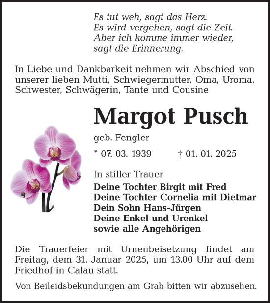 Traueranzeige von Margot Pusch von Lausitzer Rundschau