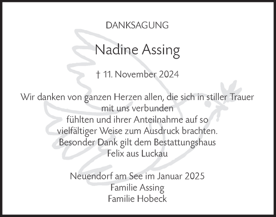 Traueranzeige von Nadine Assing von Lausitzer Rundschau