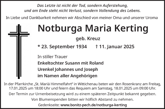 Traueranzeige von Notburga Maria Kerting von Lausitzer Rundschau