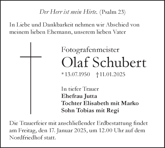Traueranzeige von Olaf Schubert von Lausitzer Rundschau
