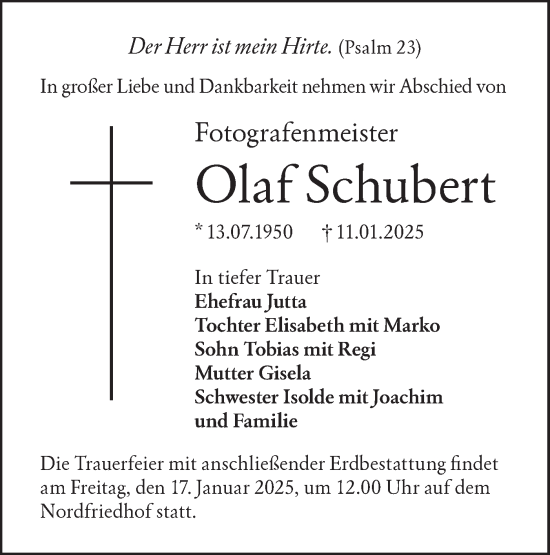 Traueranzeige von Olaf Schubert von Lausitzer Rundschau