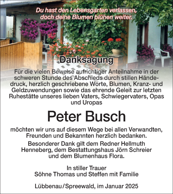 Traueranzeige von Peter Busch von Lausitzer Rundschau