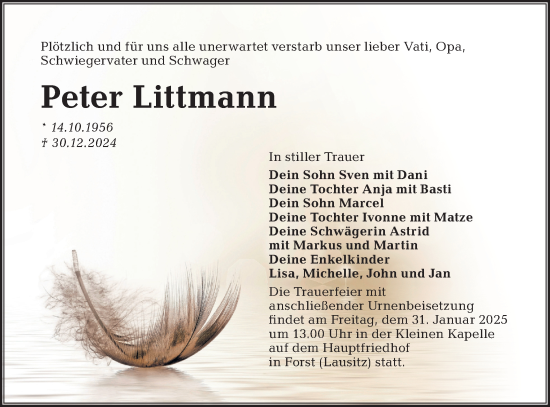 Traueranzeige von Peter Littmann von Lausitzer Rundschau