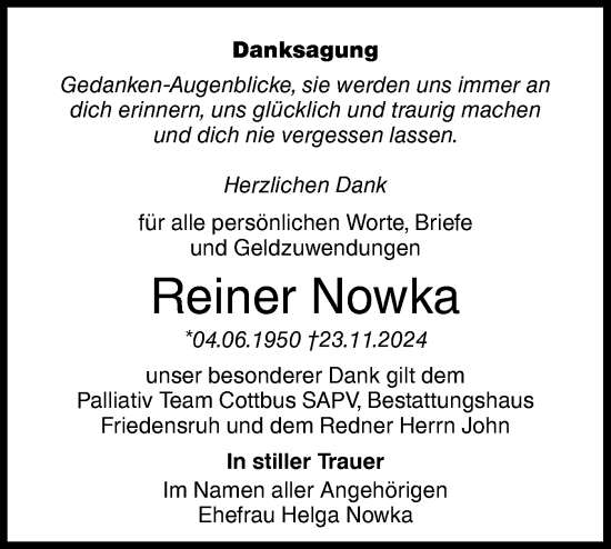 Traueranzeige von Reiner Nowka von Lausitzer Rundschau