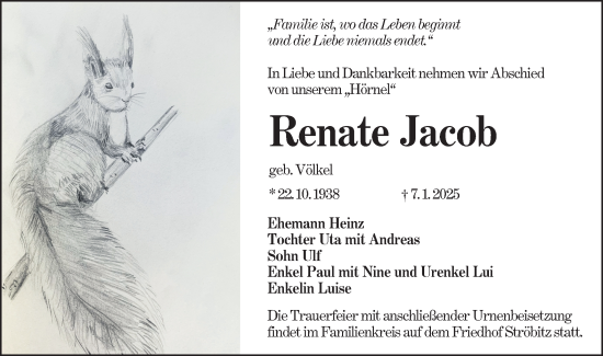 Traueranzeige von Renate Jacob von Lausitzer Rundschau