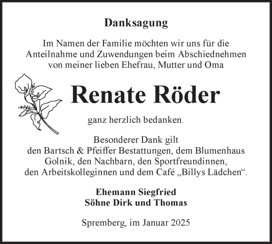 Traueranzeige von Renate Röder von Lausitzer Rundschau