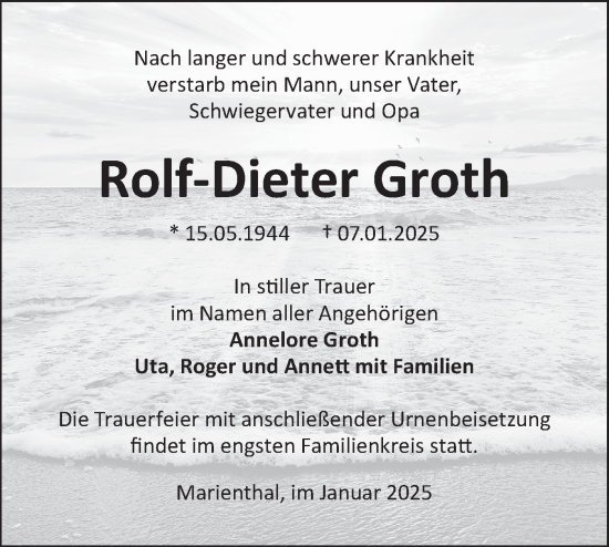 Traueranzeige von Rolf-Dieter Groth von Lausitzer Rundschau