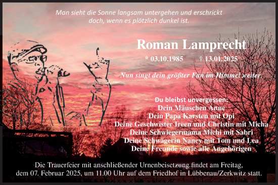 Traueranzeige von Roman Lamprecht von Lausitzer Rundschau