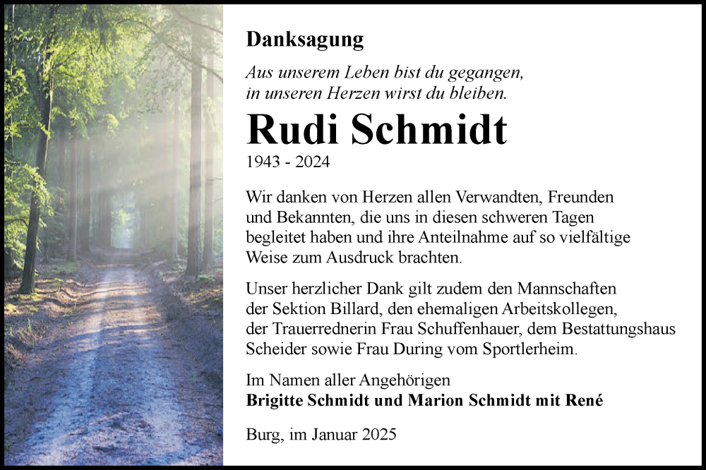  Traueranzeige für Rudi Schmidt vom 04.01.2025 aus Lausitzer Rundschau