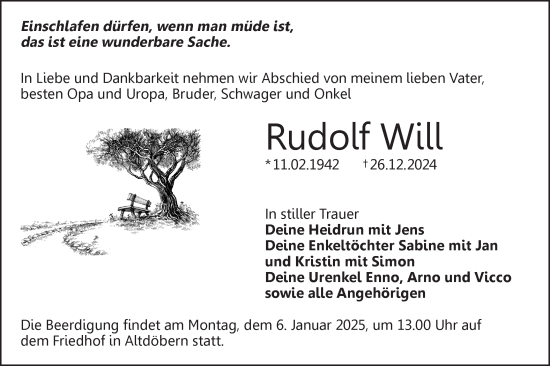 Traueranzeige von Rudolf Will von Lausitzer Rundschau